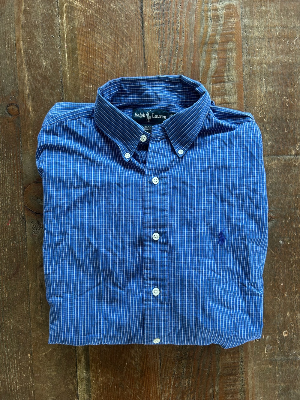 Ralph Lauren Men’s Blue Checked Long-Sleeve Button-Down Blake Custom Fit Shirt M